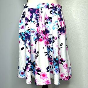 Adrienne Vittadini White Pink and Blue Midi Skirt